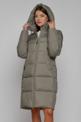Купить Пальто утепленное с капюшоном зимнее женское цвета хаки 51155Kh, фото 8
