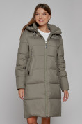 Купить Пальто утепленное с капюшоном зимнее женское цвета хаки 51155Kh, фото 9