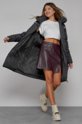 Купить Пальто утепленное с капюшоном зимнее женское темно-серого цвета 51155TC, фото 12