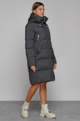 Купить Пальто утепленное с капюшоном зимнее женское темно-серого цвета 51155TC, фото 3