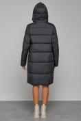 Купить Пальто утепленное с капюшоном зимнее женское темно-серого цвета 51155TC, фото 4