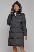 Купить Пальто утепленное с капюшоном зимнее женское темно-серого цвета 51155TC, фото 5