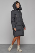 Купить Пальто утепленное с капюшоном зимнее женское темно-серого цвета 51155TC, фото 6