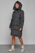 Купить Пальто утепленное с капюшоном зимнее женское темно-серого цвета 51155TC, фото 7