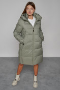 Купить Пальто утепленное с капюшоном зимнее женское зеленого цвета 51155Z, фото 10