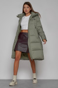 Купить Пальто утепленное с капюшоном зимнее женское зеленого цвета 51155Z, фото 11