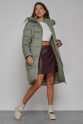 Купить Пальто утепленное с капюшоном зимнее женское зеленого цвета 51155Z, фото 12