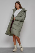 Купить Пальто утепленное с капюшоном зимнее женское зеленого цвета 51155Z, фото 13