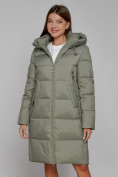 Купить Пальто утепленное с капюшоном зимнее женское зеленого цвета 51155Z, фото 14