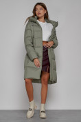 Купить Пальто утепленное с капюшоном зимнее женское зеленого цвета 51155Z, фото 15