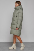 Купить Пальто утепленное с капюшоном зимнее женское зеленого цвета 51155Z, фото 2