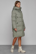 Купить Пальто утепленное с капюшоном зимнее женское зеленого цвета 51155Z, фото 3