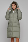 Купить Пальто утепленное с капюшоном зимнее женское зеленого цвета 51155Z, фото 5