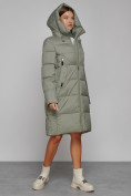 Купить Пальто утепленное с капюшоном зимнее женское зеленого цвета 51155Z, фото 7