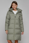 Купить Пальто утепленное с капюшоном зимнее женское зеленого цвета 51155Z, фото 8