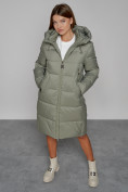 Купить Пальто утепленное с капюшоном зимнее женское зеленого цвета 51155Z, фото 9