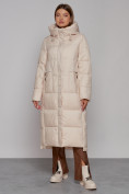Купить Пальто утепленное с капюшоном зимнее женское бежевого цвета 51156B