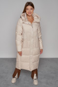 Купить Пальто утепленное с капюшоном зимнее женское бежевого цвета 51156B, фото 10