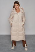Купить Пальто утепленное с капюшоном зимнее женское бежевого цвета 51156B, фото 11