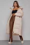 Купить Пальто утепленное с капюшоном зимнее женское бежевого цвета 51156B, фото 12