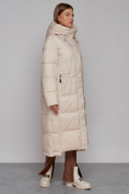 Купить Пальто утепленное с капюшоном зимнее женское бежевого цвета 51156B, фото 3