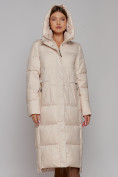 Купить Пальто утепленное с капюшоном зимнее женское бежевого цвета 51156B, фото 5