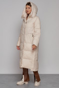 Купить Пальто утепленное с капюшоном зимнее женское бежевого цвета 51156B, фото 6