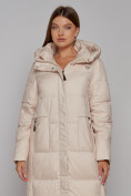 Купить Пальто утепленное с капюшоном зимнее женское бежевого цвета 51156B, фото 8