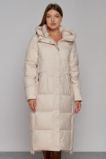 Купить Пальто утепленное с капюшоном зимнее женское бежевого цвета 51156B, фото 9