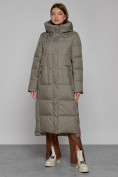Купить Пальто утепленное с капюшоном зимнее женское цвета хаки 51156Kh