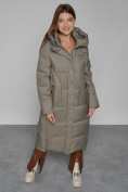 Купить Пальто утепленное с капюшоном зимнее женское цвета хаки 51156Kh, фото 10