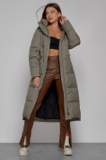 Купить Пальто утепленное с капюшоном зимнее женское цвета хаки 51156Kh, фото 12