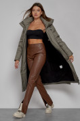 Купить Пальто утепленное с капюшоном зимнее женское цвета хаки 51156Kh, фото 13