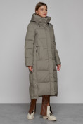 Купить Пальто утепленное с капюшоном зимнее женское цвета хаки 51156Kh, фото 3