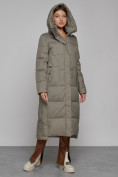 Купить Пальто утепленное с капюшоном зимнее женское цвета хаки 51156Kh, фото 6