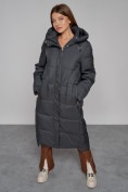 Купить Пальто утепленное с капюшоном зимнее женское темно-серого цвета 51156TC, фото 11