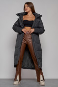Купить Пальто утепленное с капюшоном зимнее женское темно-серого цвета 51156TC, фото 12