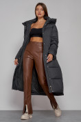 Купить Пальто утепленное с капюшоном зимнее женское темно-серого цвета 51156TC, фото 13