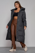 Купить Пальто утепленное с капюшоном зимнее женское темно-серого цвета 51156TC, фото 14
