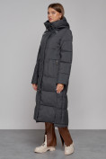 Купить Пальто утепленное с капюшоном зимнее женское темно-серого цвета 51156TC, фото 2