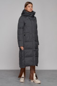 Купить Пальто утепленное с капюшоном зимнее женское темно-серого цвета 51156TC, фото 3