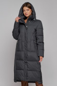 Купить Пальто утепленное с капюшоном зимнее женское темно-серого цвета 51156TC, фото 5
