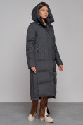 Купить Пальто утепленное с капюшоном зимнее женское темно-серого цвета 51156TC, фото 6