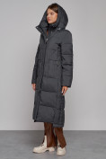 Купить Пальто утепленное с капюшоном зимнее женское темно-серого цвета 51156TC, фото 7