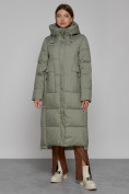 Купить Пальто утепленное с капюшоном зимнее женское зеленого цвета 51156Z