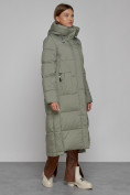 Купить Пальто утепленное с капюшоном зимнее женское зеленого цвета 51156Z, фото 3