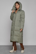 Купить Пальто утепленное с капюшоном зимнее женское зеленого цвета 51156Z, фото 5