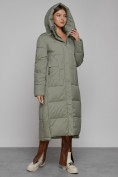 Купить Пальто утепленное с капюшоном зимнее женское зеленого цвета 51156Z, фото 6