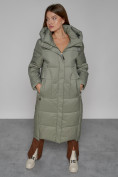 Купить Пальто утепленное с капюшоном зимнее женское зеленого цвета 51156Z, фото 10