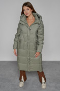 Купить Пальто утепленное с капюшоном зимнее женское зеленого цвета 51156Z, фото 11